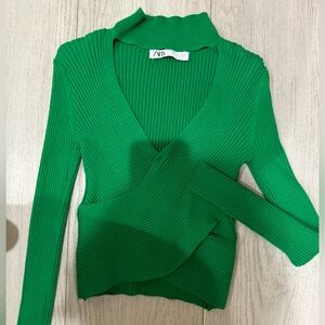Zara Green Ribbed Women's top